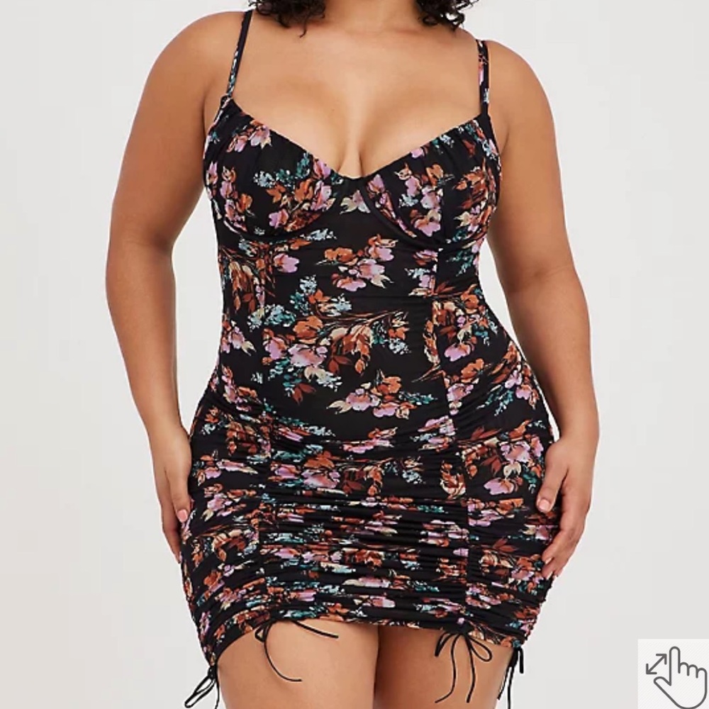 TORRID- BLACK FLORAL MESH DRAWSTRING CHEMISE LINGERIE DRESS